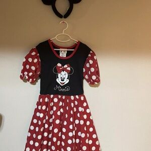 Vintage Walt Disney World Kids Disney Minnie Mouse ￼costume Dress with Headband